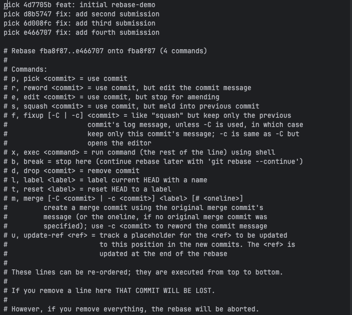 Git rebase 交互界面
